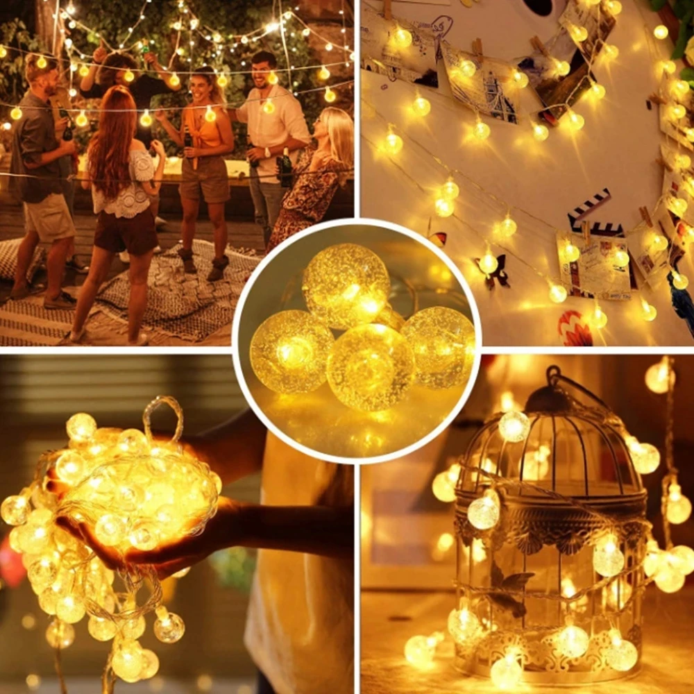 Led String Lights Fairy Crystal Bubble Ball Lamp Garland Battery USB Power Outdoor For Room Party Christmas Wedding Decoration