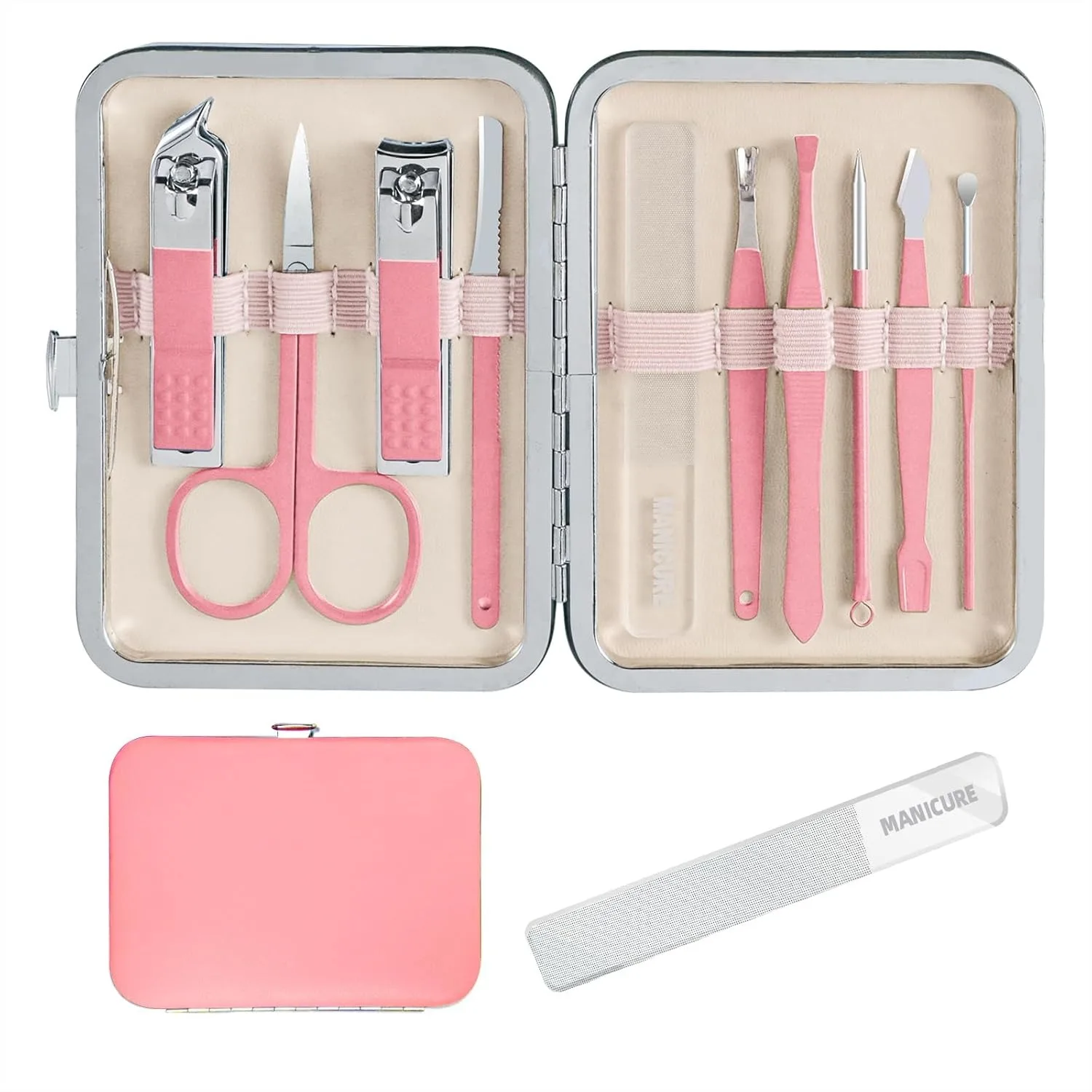 

10 in 1 Manicure Kit for Women Professional Pink Nail Kit, Complete Nail Care Set with Travel Beauty Tools
