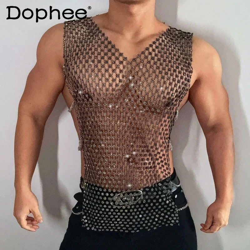 

2025 Summer New Fishnet Sleeveless Men's Vest Sexy Personality Breathable Loose Casual Hollow Fashion Trend Vest