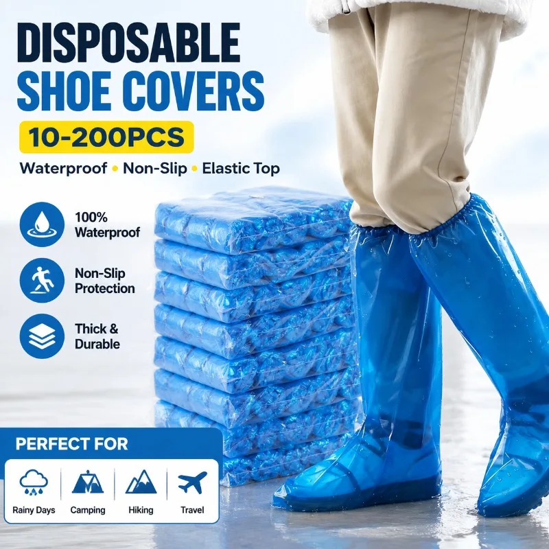 Disposable PE Foot Cover Waterproof Dustproof Reinforced Wear Resistant Anti Slip Tall Tube Boot Sleeve Rainy Day Water