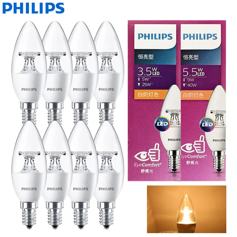 Philips 8 Stück LED-Kerze B35 E14 Glühbirne MyCare 3,5 W 5,5 W 2700 K warme Farbe Komfortlicht AC 220 V-240 V Original LED-Raumklare Lampe
