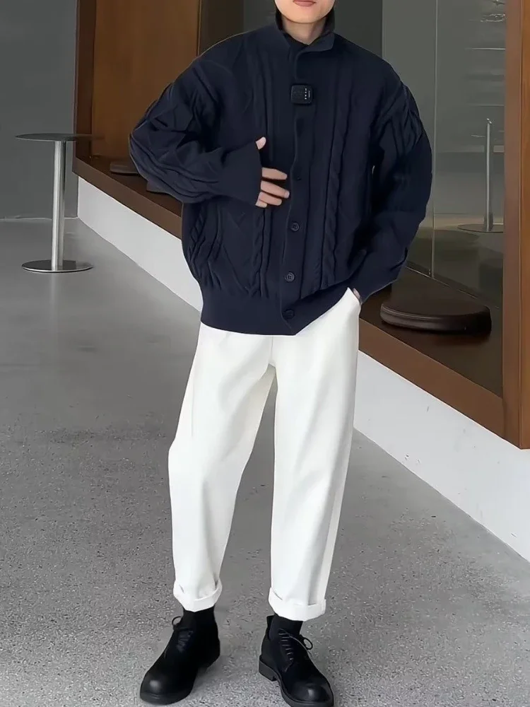 

Men's New American Solid Cable Knit Cardigan Premium High End Loose Casual Knitwear Autumn Winter Simple Warm Outerwear