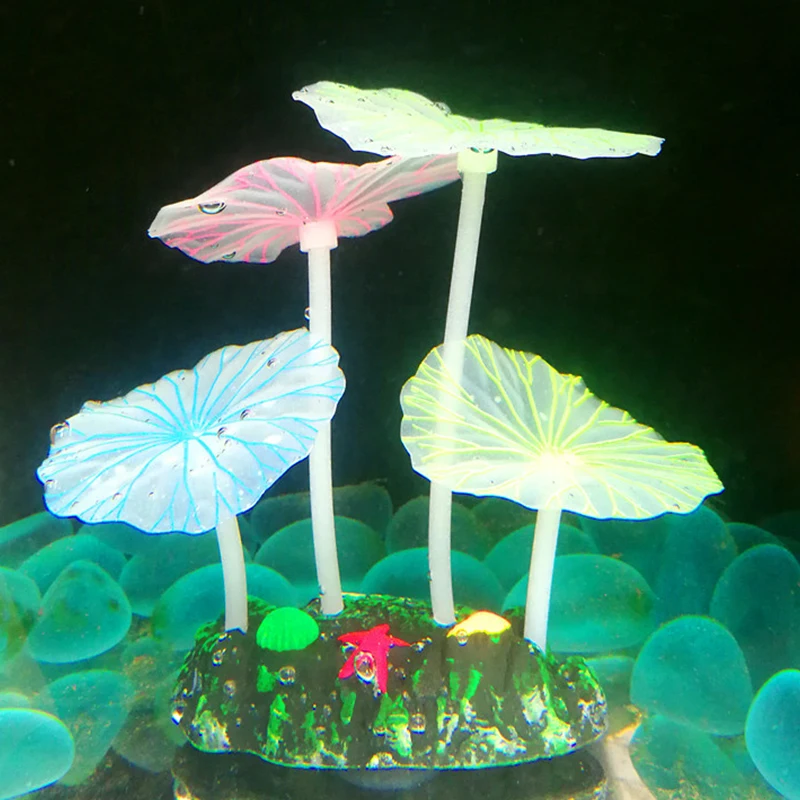 Lotus Leaf Mushroom Fluorescent Artificial Coral Reef Glowing Lotus Luminous Stones Aquariums Fish Tank Luminous Decoration