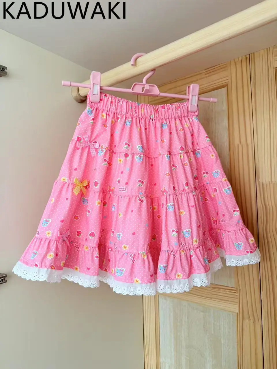 

Elastic Waist All-match Sweet Skirts Girls Japanese Kawaii Lolita Lace Bow Cake Skirt Japanese Cartoon Bunny Print Y2k Faldas