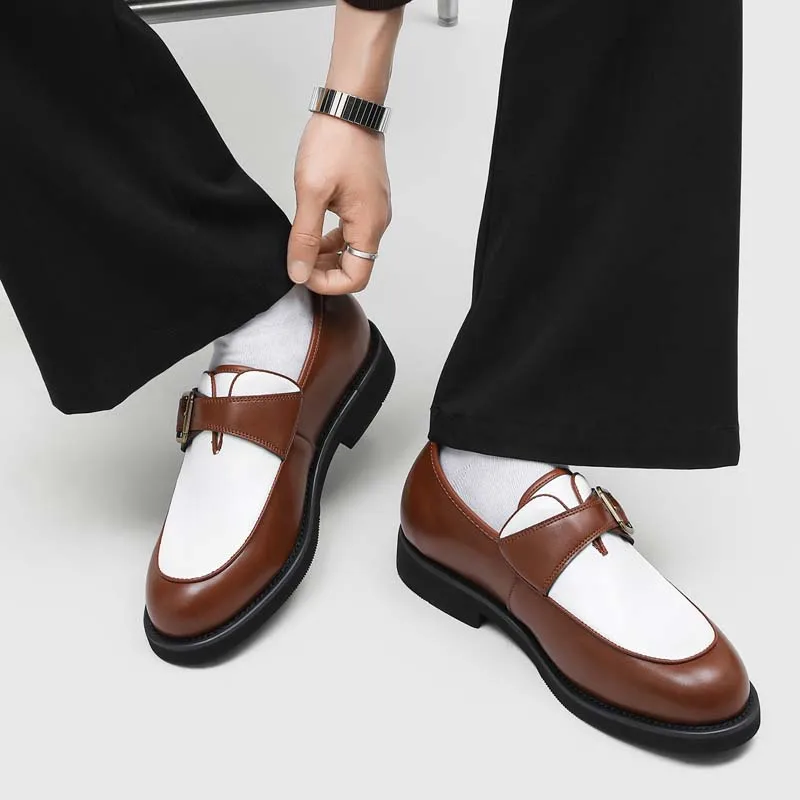 

38 - 46 Color-matched New Style Youth Men Shoes Fashionable Casual Wedding Groom Shoes One-piece Slip-on with Buckle Men Shoes