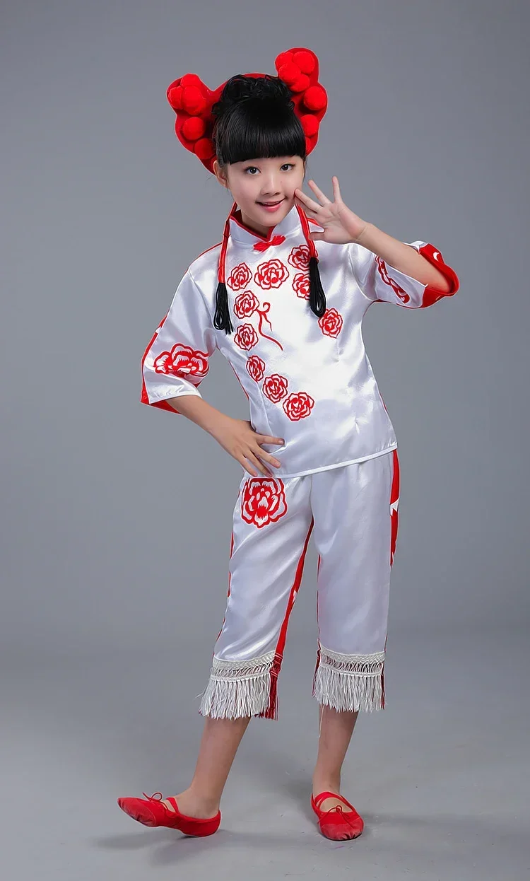 Dziewczęcy kostium do tańca Yangko Tradycje chińskie Klasyczne kostiumy narodowe Taniec nowoczesny Odzież Hanfu Starożytny taniec perkusyjny w talii