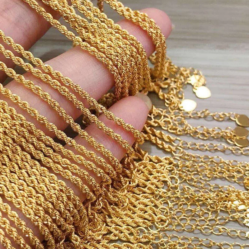 

Genuine 18K Solid Gold Rope Chain 1.55mm Solid Gold Jewelry Wholesale 18K Au750 Gold Chain Twist Dookie Chain Bracelet Jewelry