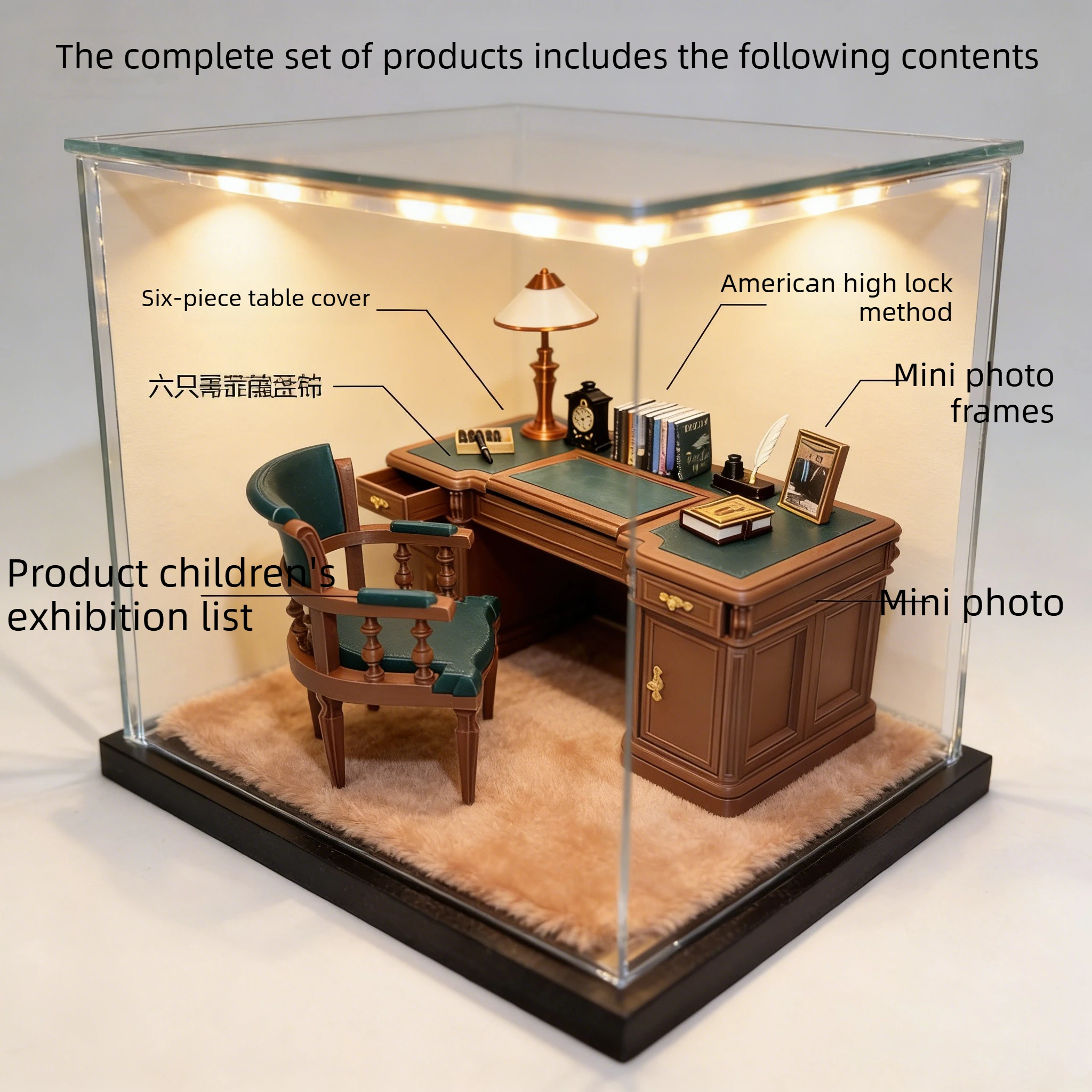 

1:12 Scale Vintage American Miniature Office Desk Chair Set, Dollhouse Furniture for Diorama Scene Hobbyists Display home decor