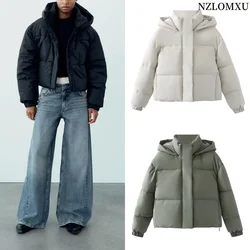 2024 Winter new women's hooded short long-sleeved cotton jacket with rubberized cotton jacket