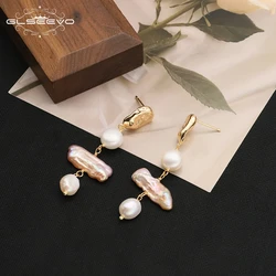 GLSEEVO Original Jewelry Earring Vintage Baroque Pearl Pendant Earrings Purple Real Pearl Earring for Prom Women Party Jewelry