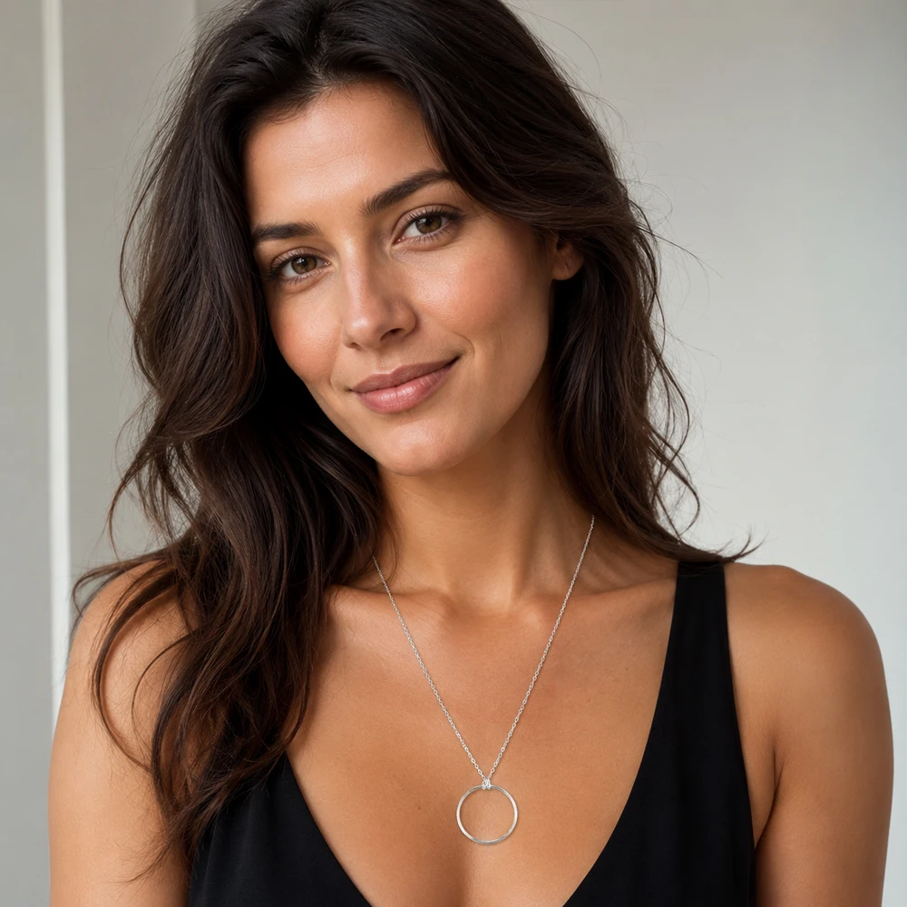 Necklace Large Circle Spring Fashion Charm Carrier Jewelry Europe 925 Sterling Silver Gift For Women Men
