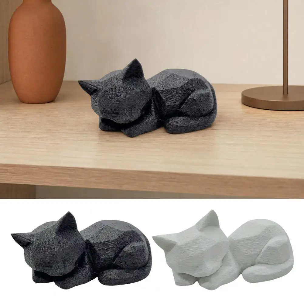3d Printed Cat Ornament Durable Cat Figurine Sleeping Cat Statue Decor Cute Geometric Figurine for Desk Bookshelf 3d Printed