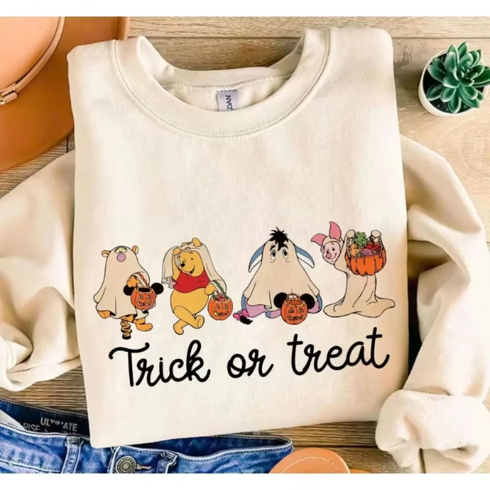 

Disney Vintage Trick or Treat Winnie The Pooh and Tigger Halloween Oversize Cotton Clothing for Men and Women Summer Tops Tees