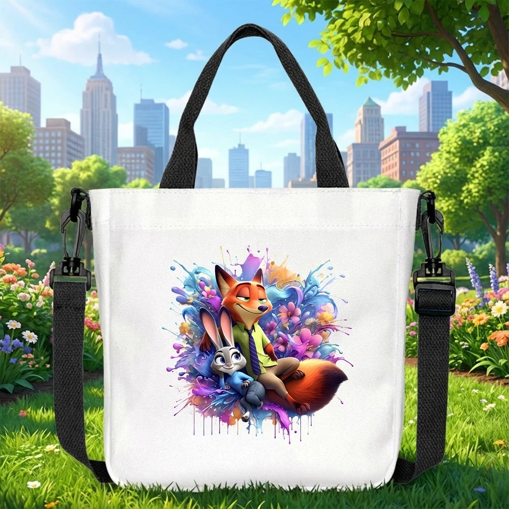 

Сумка на плечо с принтом Zootopia, женская модная холщовая сумка-тоут большой емкости, повседневная портативная сумка через плечо для ежедневного использования