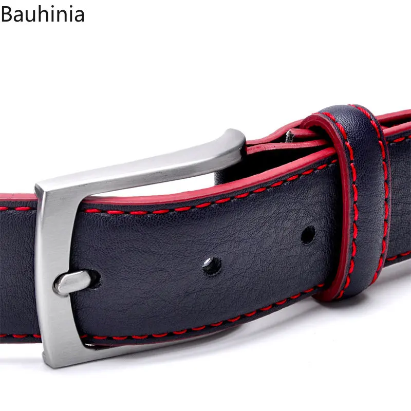 Bauhinia 100 110 120 130cm Luxury Leather Pin Buckle Belt Fashion Casual Two Layer Cowhide Men\'s Jeans Belt