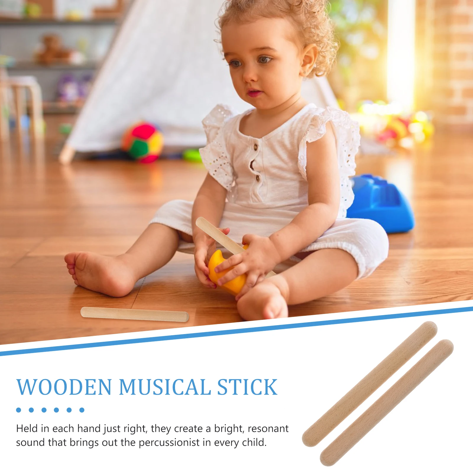 

2Pcs Wooden Musical Stick Rhythm Beating Instrument Educational Tool Natural Hardwood Classroom Percussion Instrument