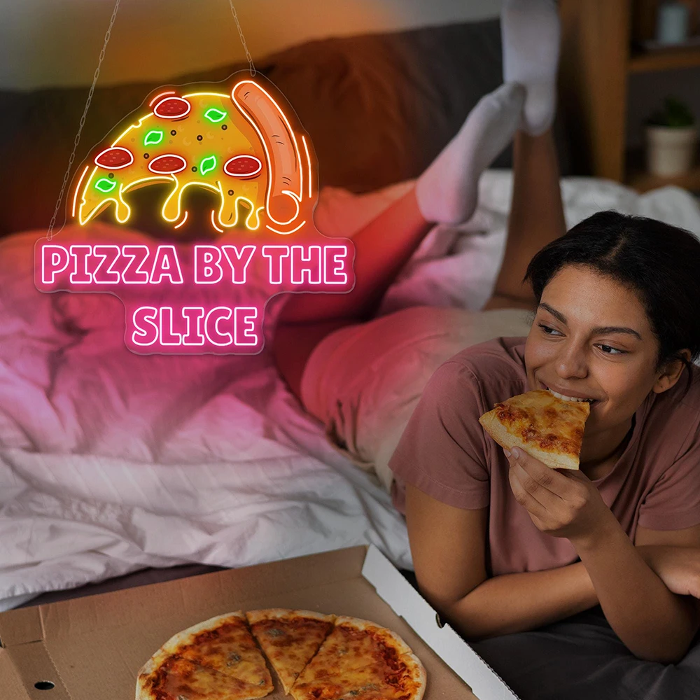 

Pizza By The Slice Neon Sign Custom Neon Sign Restaurant Decor Signs Welcome Led Neon Light Pizza Store Wall Art Decoration