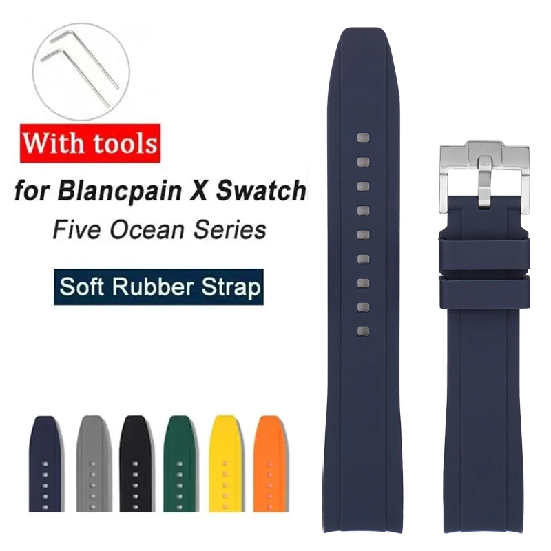 

Силиконовый резиновый ремешок для Swatch X Blancpain Five Ocean, для мужчин и женщин, водонепроницаемый изогнутый ремешок для часов, браслет, аксессуары, 22 мм