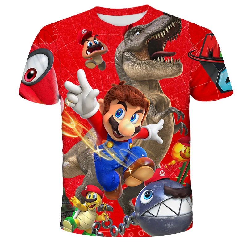 Camisetas de dibujos animados de Mario Bros para niños, ropa para niños, camiseta de dinosaurio para bebés, camiseta de manga corta, ropa para niños