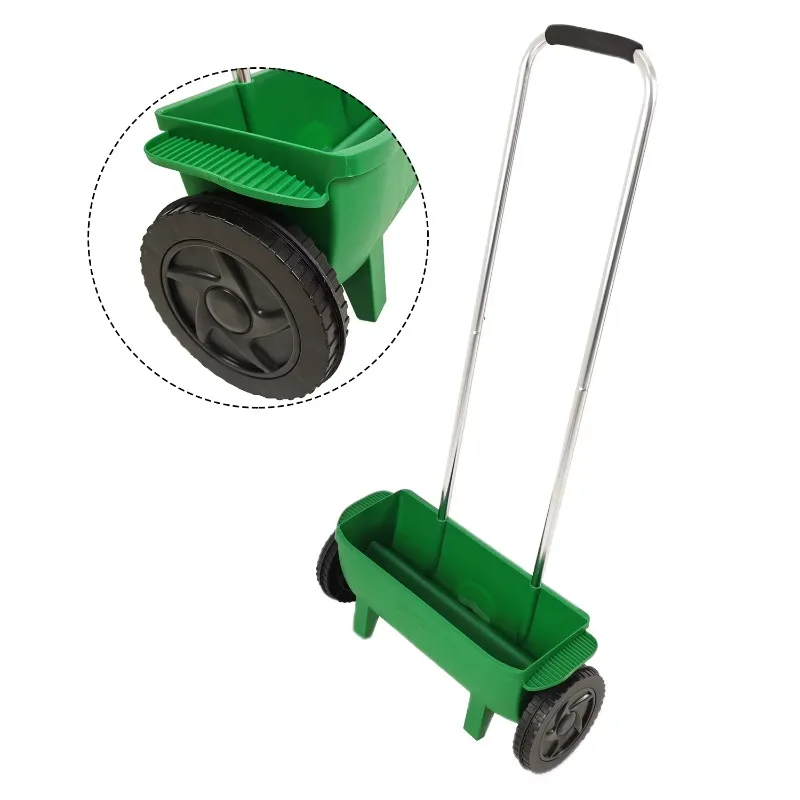 Espalhador de fertilizante de sal de relva artificial de fazenda de jardim 12L espalhador de sementes de grama de taxa ajustável com rodas