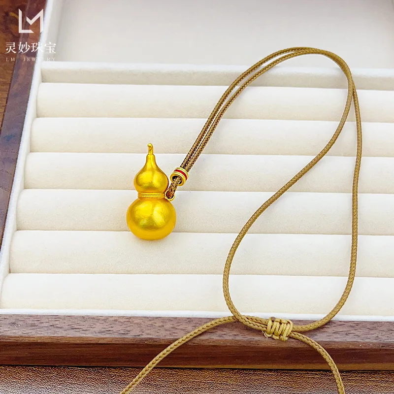 

9999 24K real gold luxury jewelry gourd pendant necklace Fulu braided rope pendant sweater chain gift for girlfriend