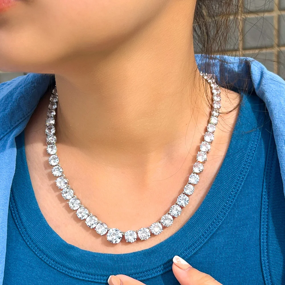 Pera Amazing Yellow White Round Cut CZ Zircon Tennis Chains Necklaces Dancing Party Jewelry for Women Fashion Accessories P048