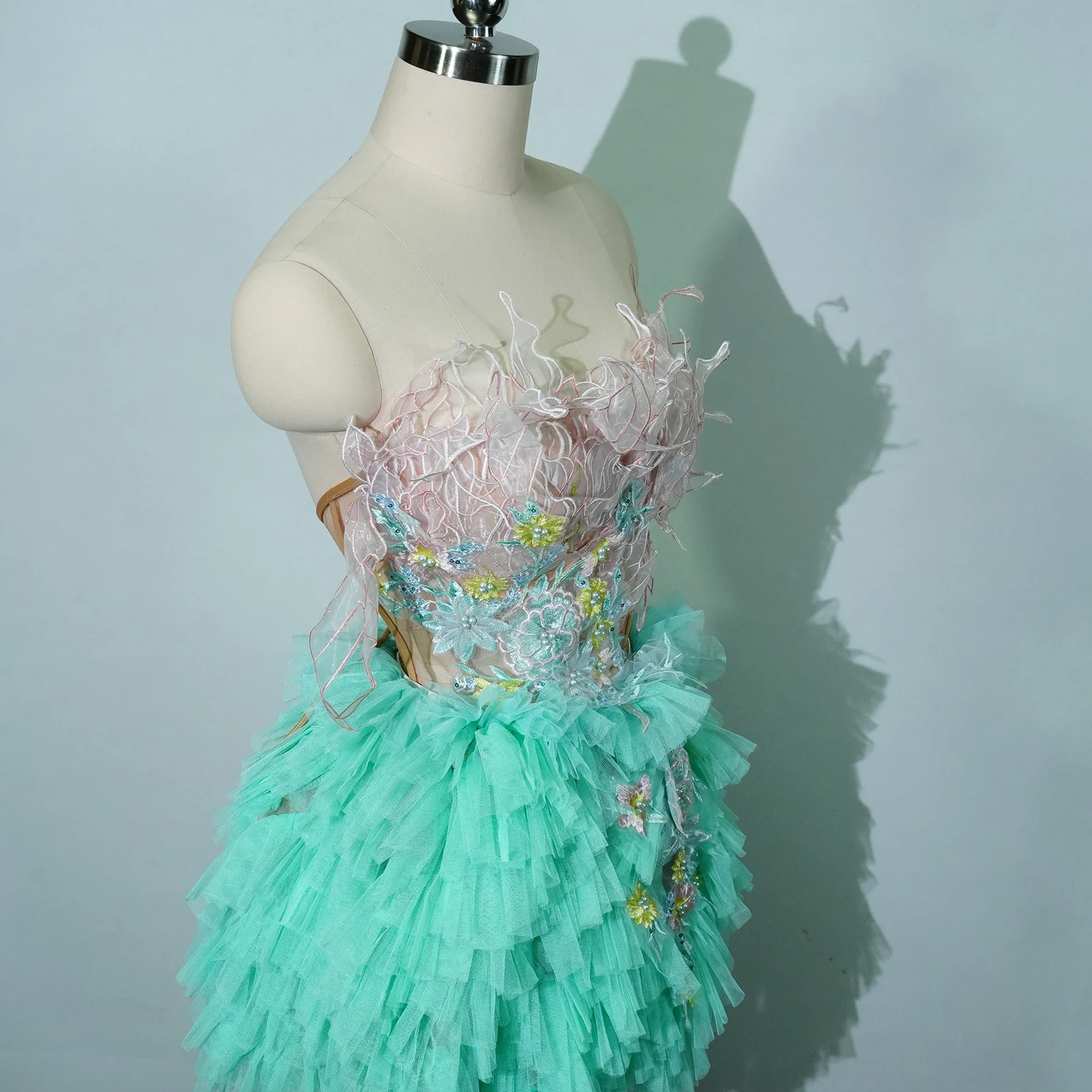 

Women's Dress Green Flower Dress 2 Piece Mesh Backless Party Club Wedding Birthday Evening Dress Stage Drag Queen Costumes Wear