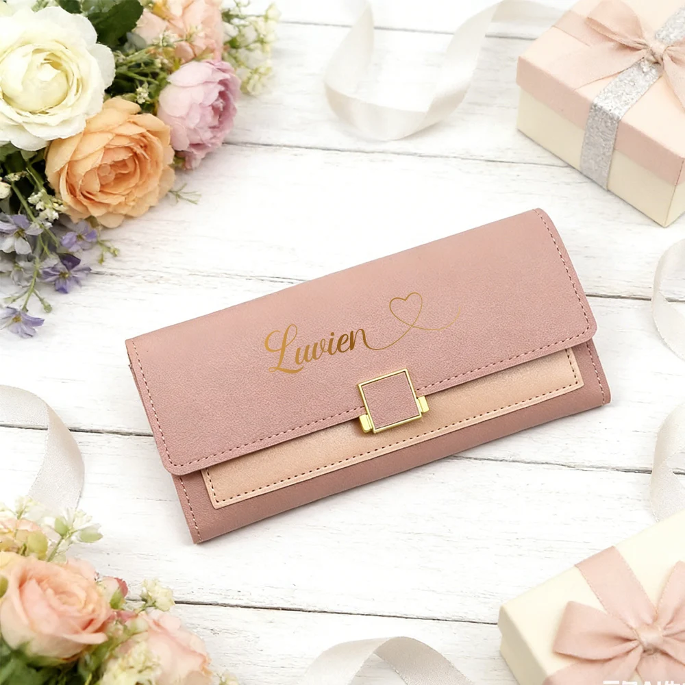 Custom Name Color-Block Long Folding Wallet,Card bag,Girlfriend Gift,PurseLadies Horizontal,Mother's Day Gift,Bridesmaid Favor