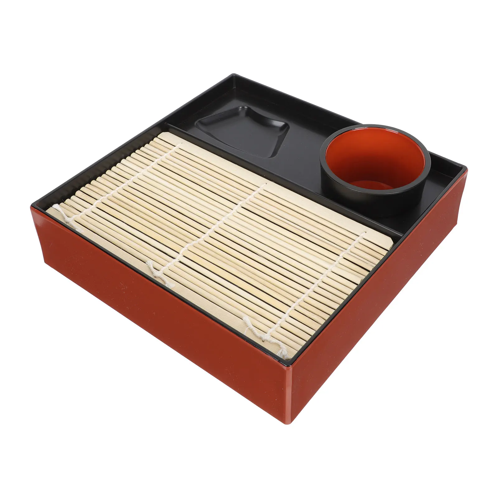 

Japanese Style Soba Udon Cold Noodle Dish Melamine Square Bamboo Plate Reusable Serving Tray Compact Size Saves