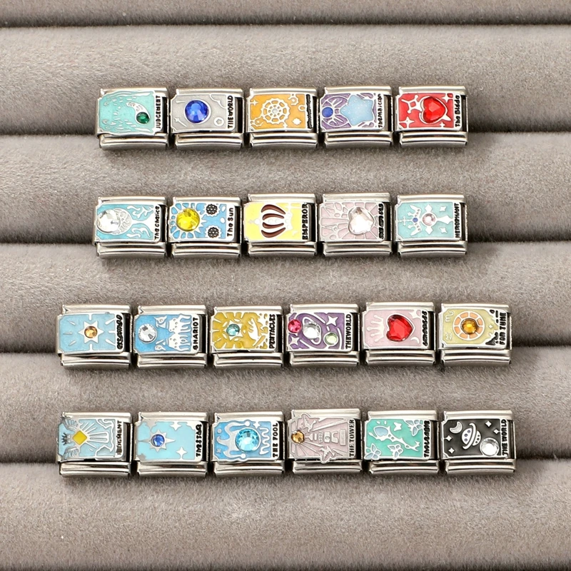 Wholesale Retro Tarot Card Elements Italian Charm Links Fit 9MM Stainless Steel Bracelet Jewelry Women Men DIY Making Gift