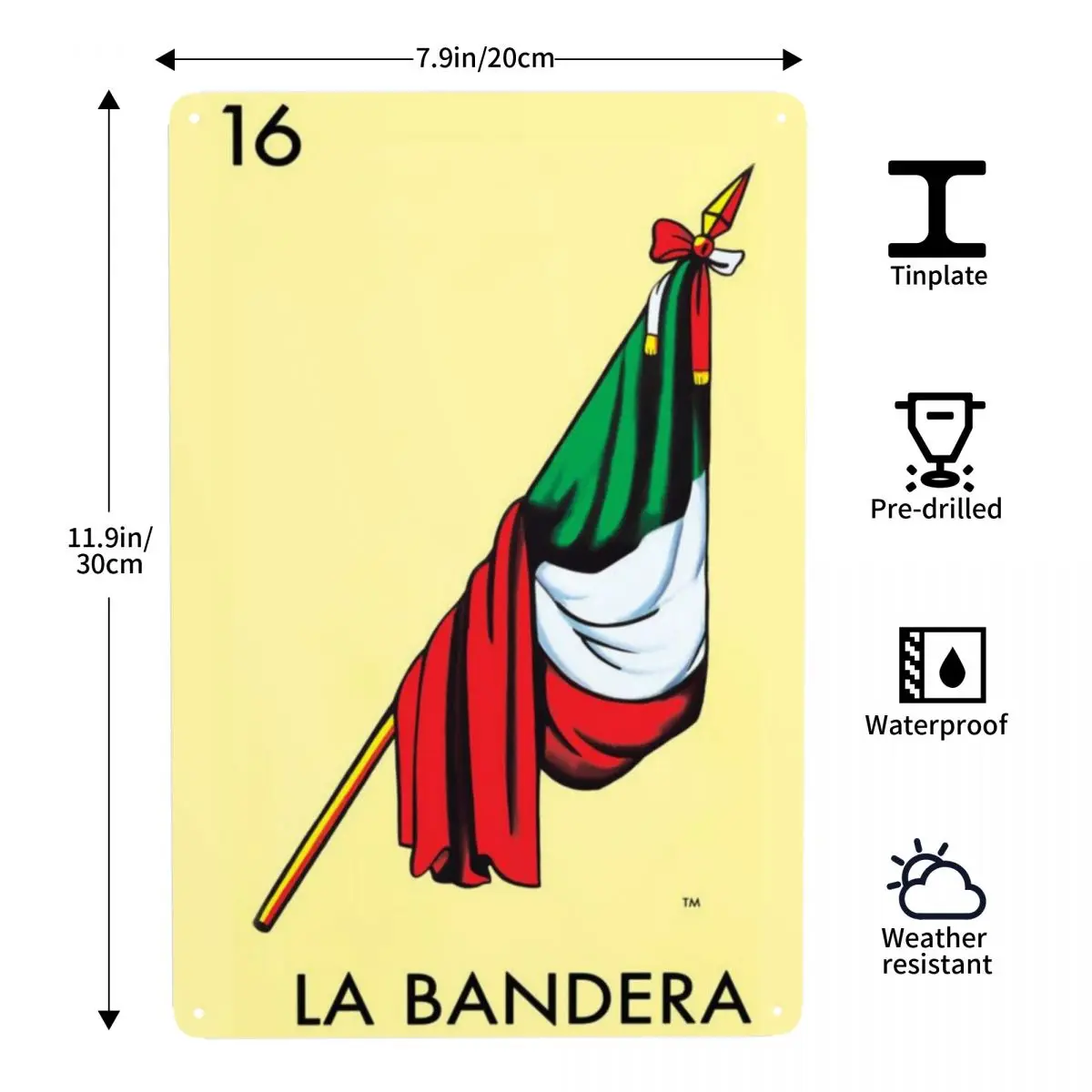 الرجعية لا بانديرا العلم بطاقة اللوتيريا المكسيكي البنغو اليانصيب معدن القصدير تسجيل مستطيل علامات اللوحات حانة مقهى ساحة جدار ديكور فني #3