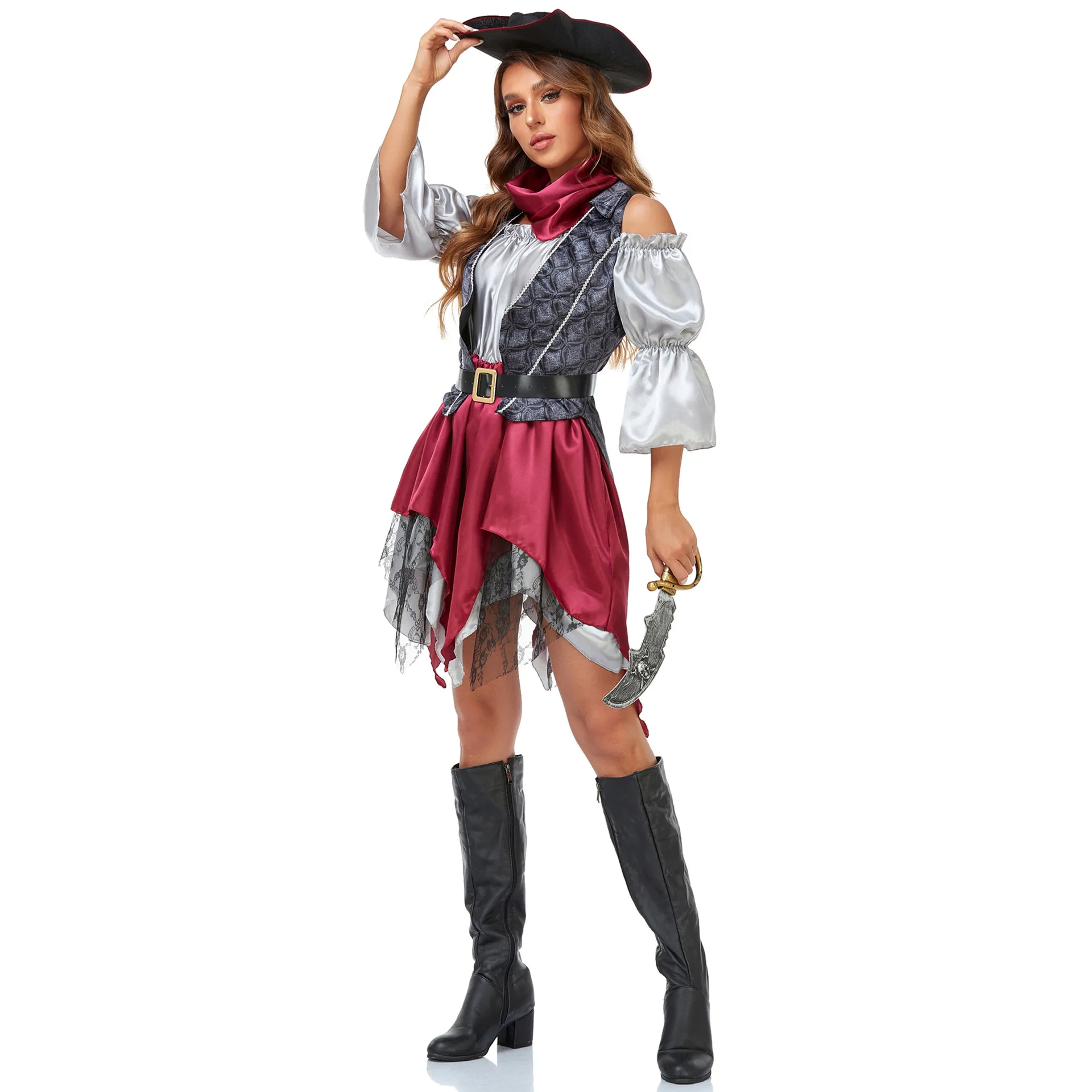 Women Pirate Role Halloween Costume Cosplay Adult Sexy Double Strap Skirt Carnival Halloween Costume