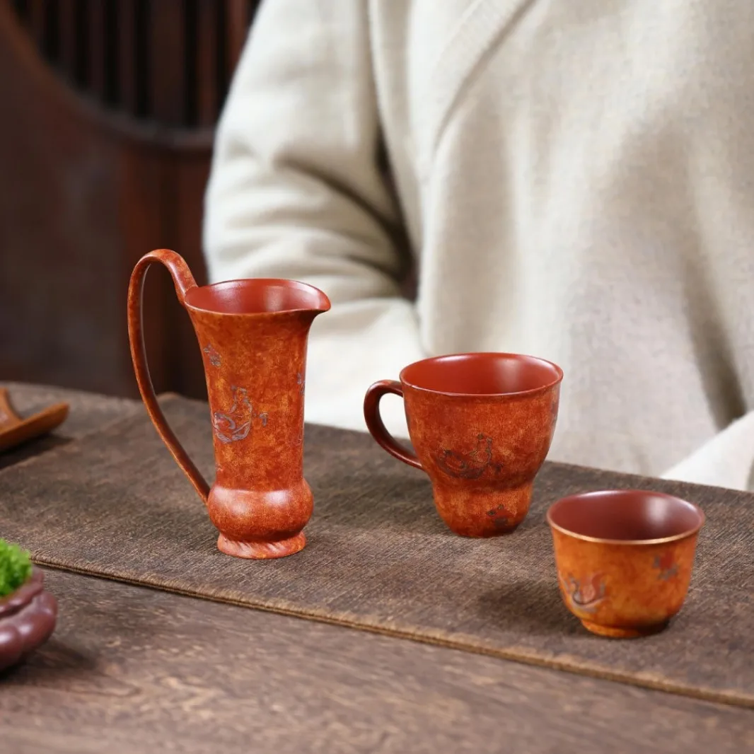 Yixing Purple Clay Painted, Master Fairness Cup, Hand-Held Teapot, Teapot Stand, Coaster, Dunhuang Flying Apsaras Series Tea