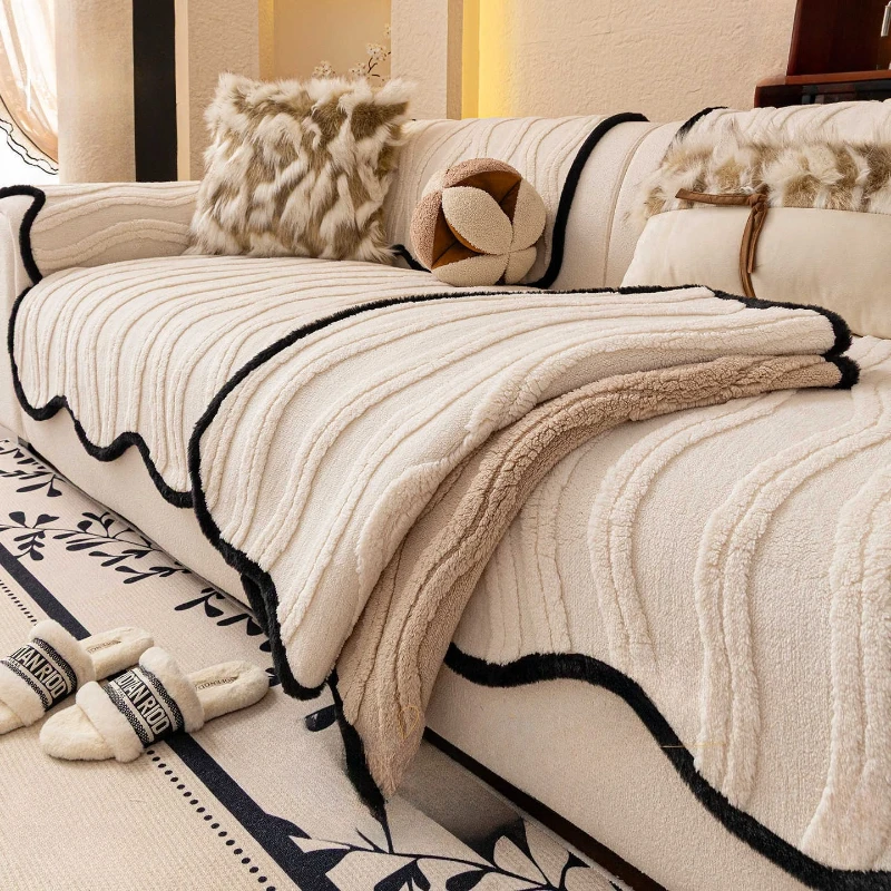 

Необычный толстый плюшевый чехол для дивана, теплое зимнее полотенце для дивана, Нескользящий L-образный комбинированный коврик для дивана для гостиной, домашний декор