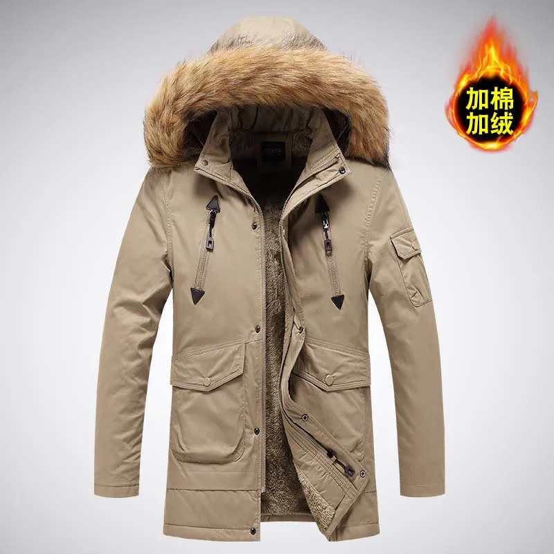 Men's Winter Cotton-Padded Jacket Thickened Oversized Hooded Mid-Length Casual Washable for Middle-Aged And Young