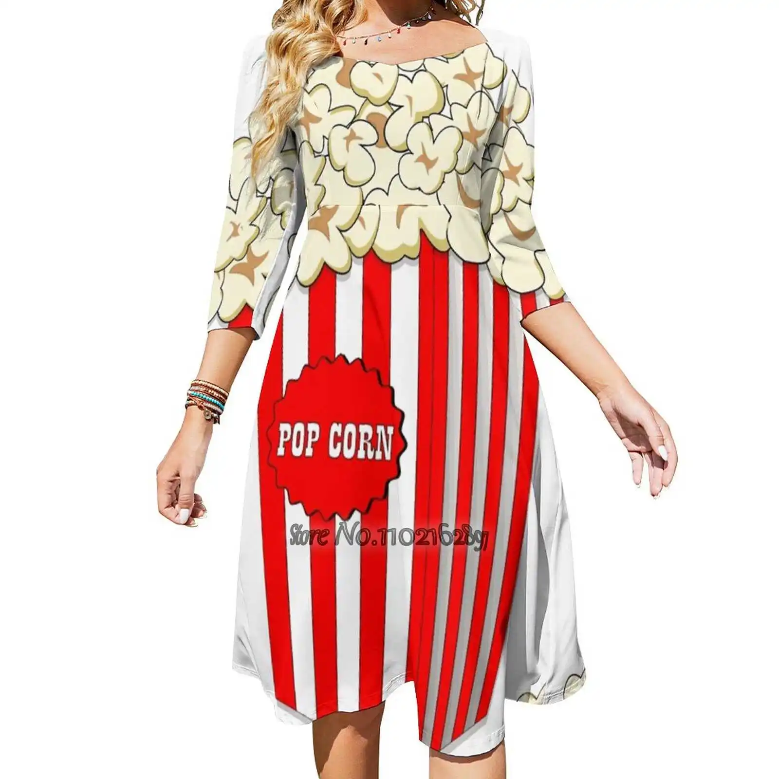 Popcorn Time Fashion Street Dress Loose V-Neck Short Sleeve Skirt Casual Party Skirt 5Xl Corn Pop Popcorn Pack Box Clipart