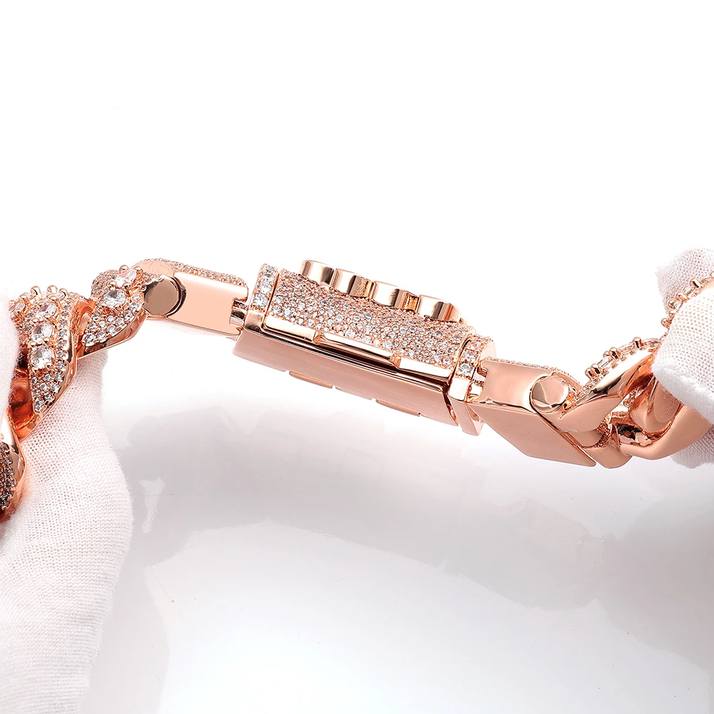 ESKEEM Big Size Cuban Link Chain Necklace Brass Cubic Zirconia Rose Gold Plated Heavy Custom Engraved Buckle Hip Hop Jewelry view 4
