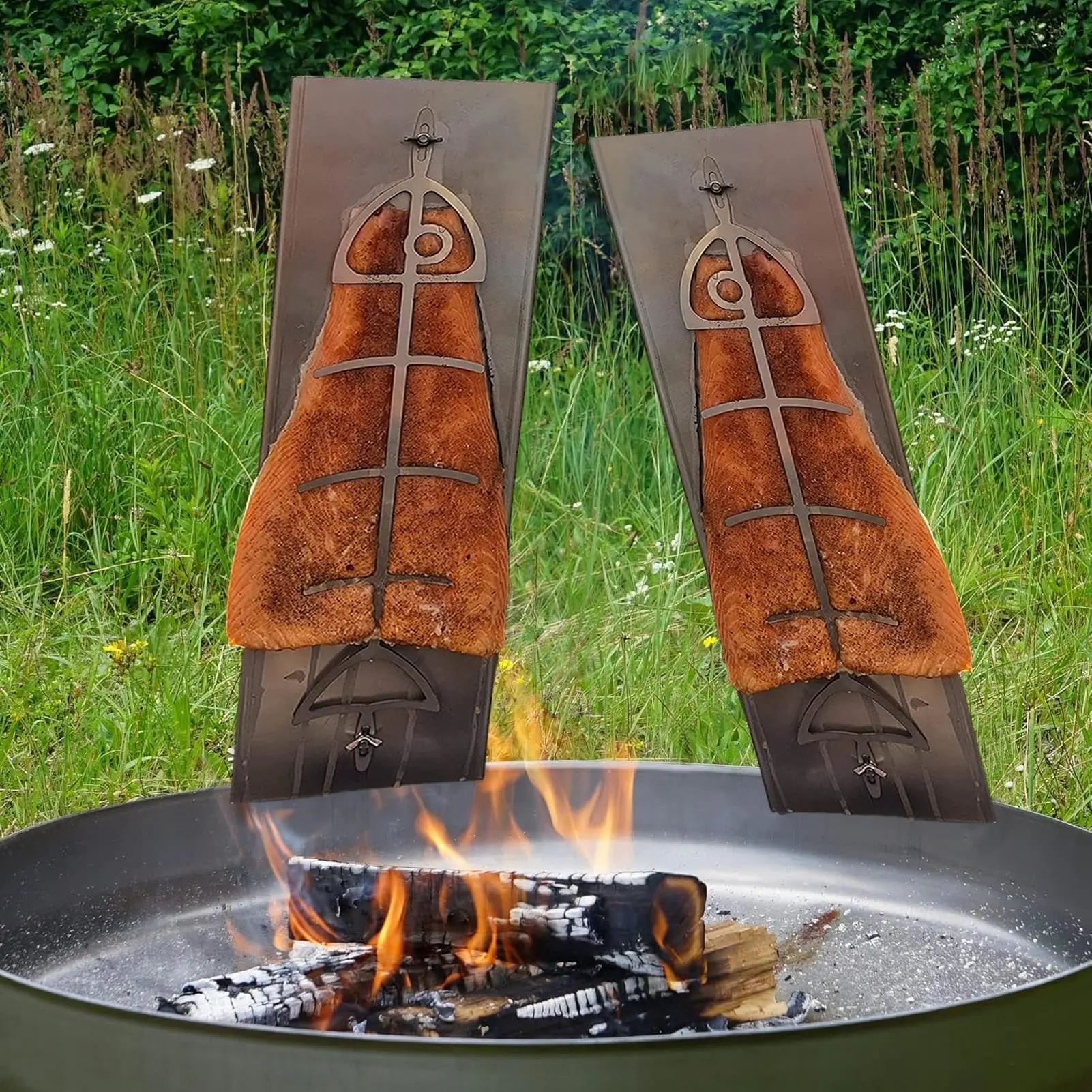 

Держатель для лосося из нержавеющей стали, плоская кухонная стойка с надежным замком и уличной посудой для барбекю для гриля рыбы