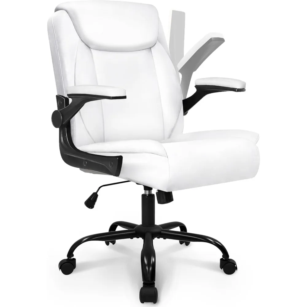 

Office Desk Computer Chair Ergonomic Executive Mid-Back Leather Gaming Chair with Adjustable Flip-Up Armrests Wheels Swivel