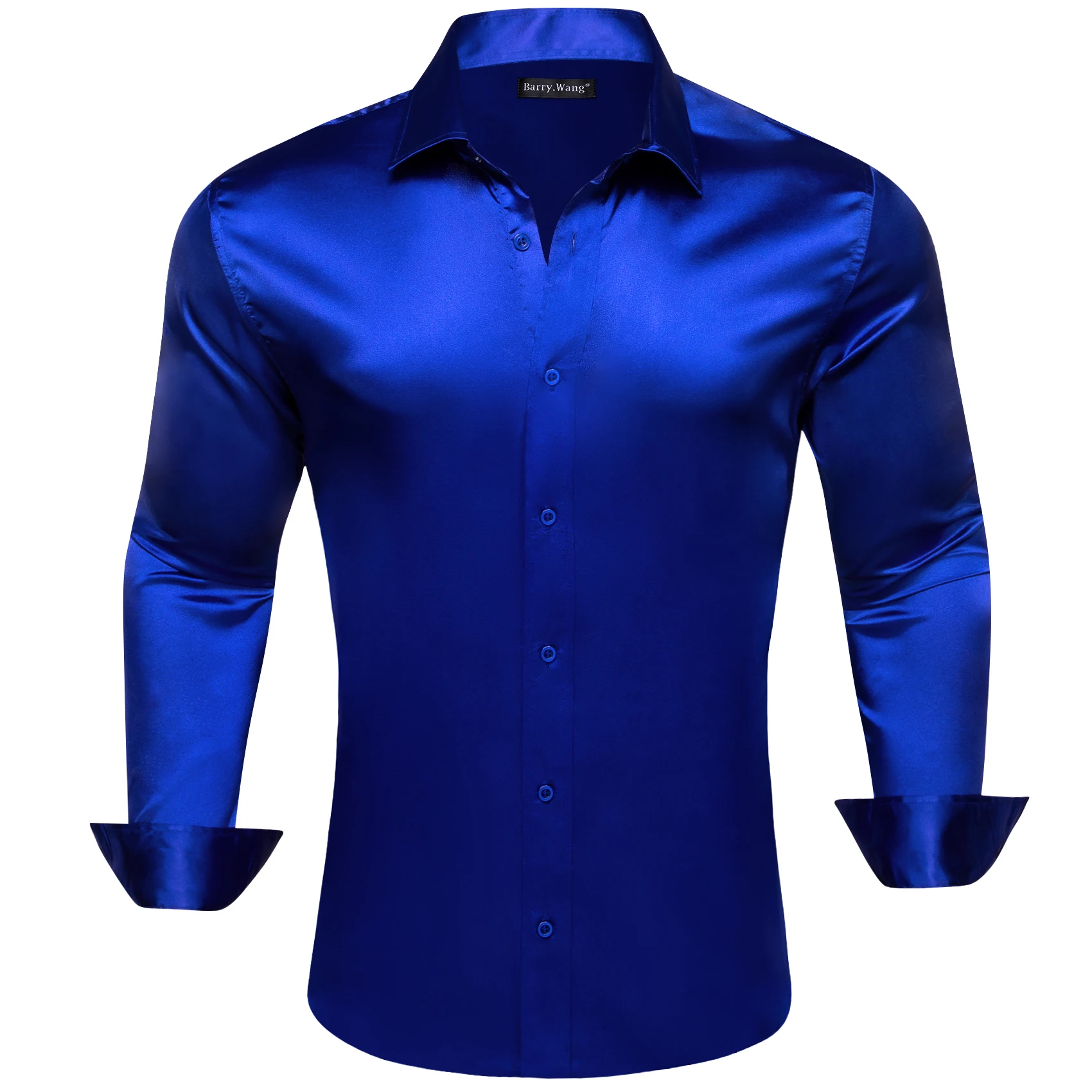 Hochwertige Herrenhemden Königsblau Einfarbig Kariert Satin Mercerisiert Langarm Slim Fit Herren-Oberteile Casual Business