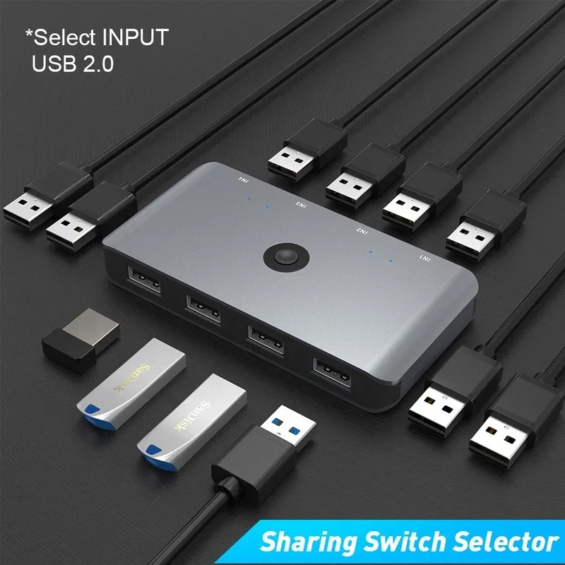 USB 3.0/USB 2.0 KVM Switch Selector, 4 Computers Share 4 USB Devices USB 3.0 Peripheral Switch Box Hub Adapter