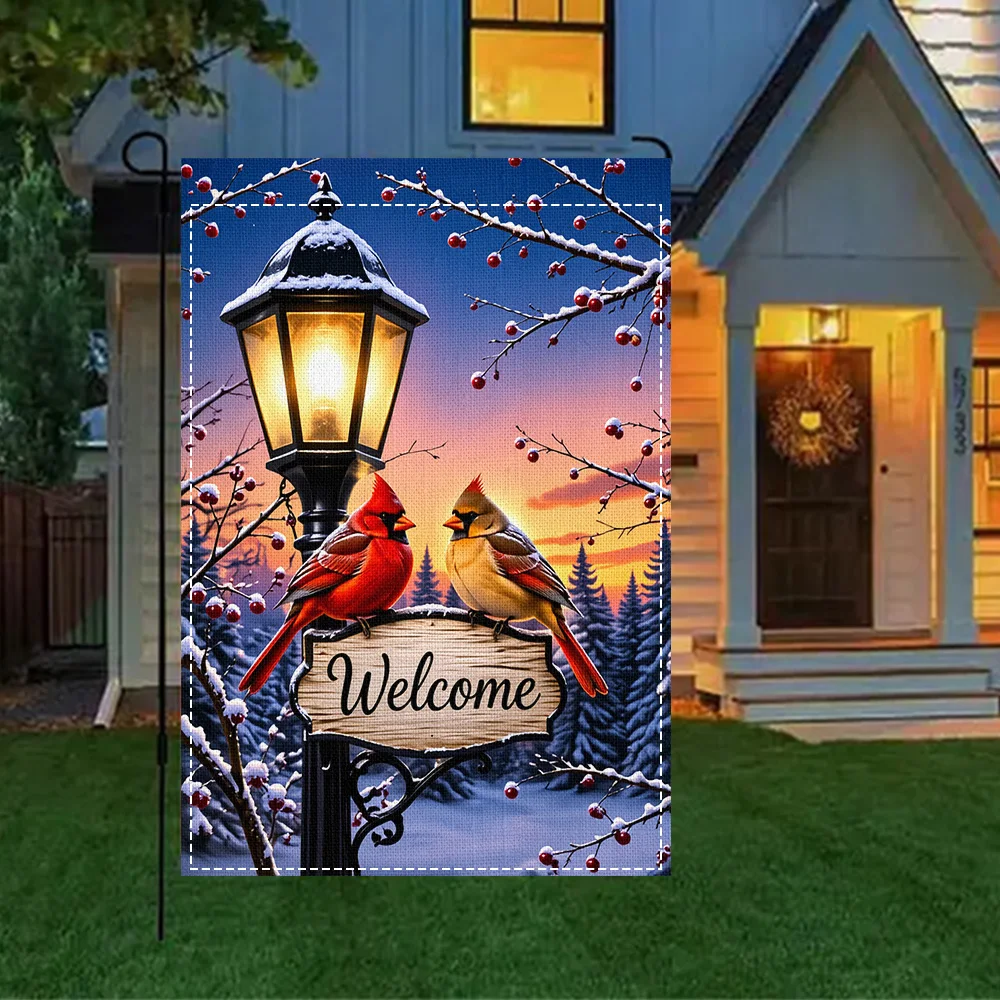 1pc Winter Bird Welcome Garden Flag, Duplex Print, Perfect for Patio and Outdoor Seasonal Holiday Decorations (Pole Not Included