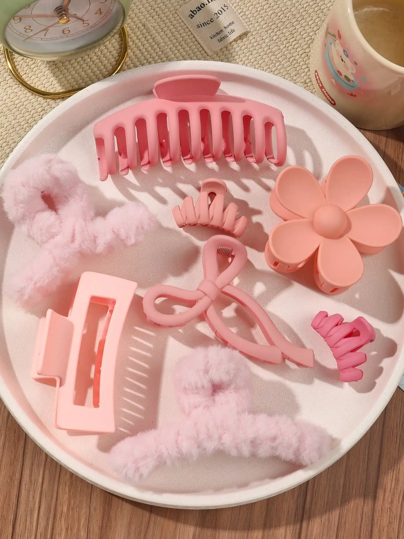 8 Stück Herbst-Winter-Rosa-Mode-Haarschmuck für Frauen, 4,9 Zoll große Haarklammern, matte Bananenklammer, starker Halt, Kieferklammer – Detail 1