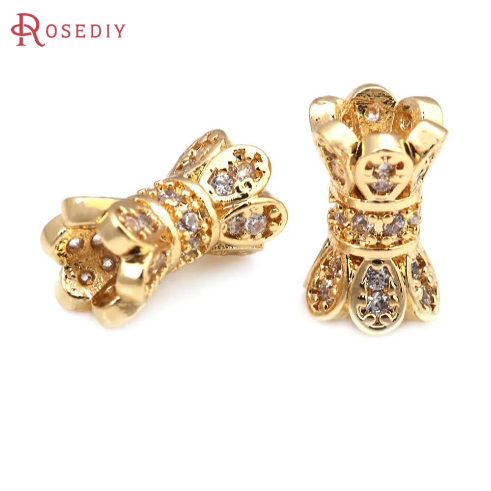 18K Gold Color Brass and Zircon Spacer Beads Bracelets Beads High Quality Jewelry Making Necklace Earrings Accessories for Women