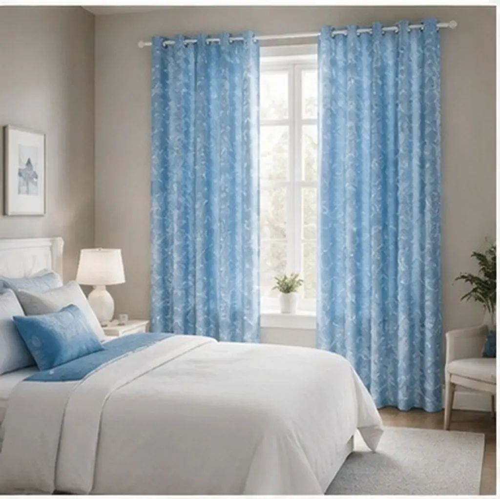 Blackout Curtains Blue Textured Linen Thermal Insulated Room Darkening Window Drapes for Living Room