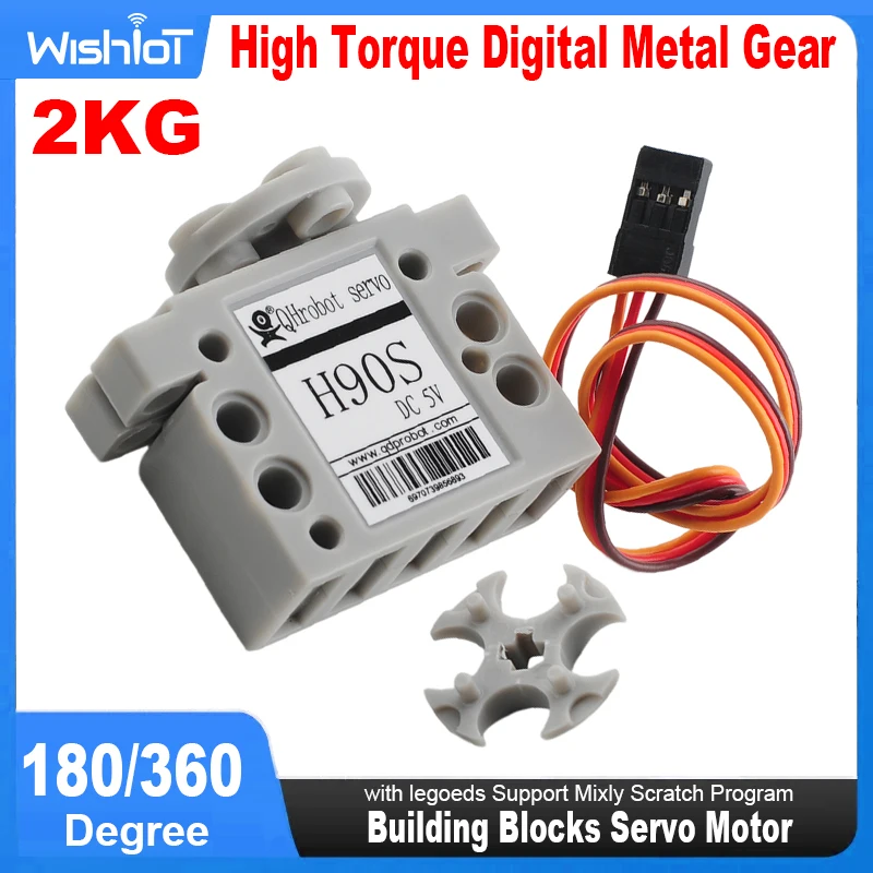 High Torque Digital Metal Gear for Building Blocks, Servo Motor, Compatível com Legoeds, Suporte Mixly Scratch Program, 180 °, 360 °, 2kg