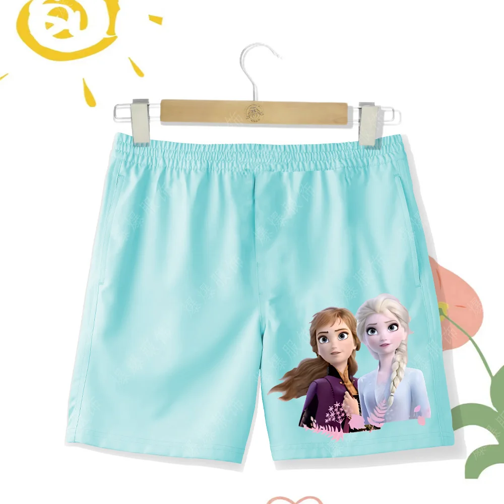 Children's Summer Beach Shorts Girl Cartoon Anime Print Elsa Princess Girl Soft Fabric Comfortable Quick Drying Multi Color