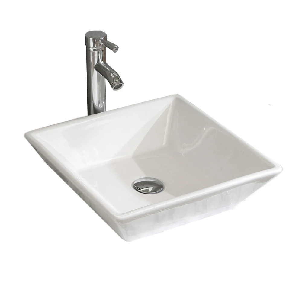 Fregadero cuadrado de porcelana blanca para baño, cuenco de encimera para tocador, lavabo rectangular, moderno, 16,5 pulgadas