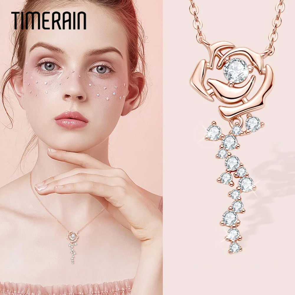 Rosé Vergulde Moissanite Ketting Gecertificeerd Origineel 925 Zilver Rose Bloem Diamant Choker Ketting Voor Vrouwen Sieraden Cadeau Gra