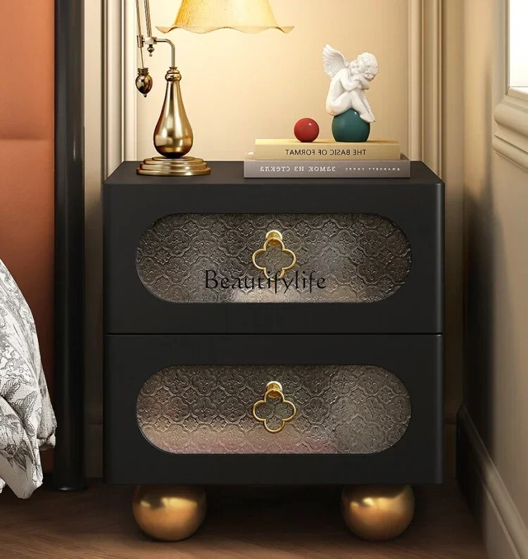 

XX39Light luxury American bedside table medium antique black retro bedroom bedside locker
